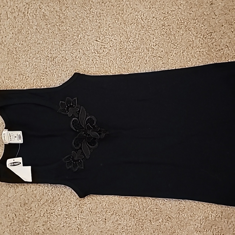 Old Navy Black Tank Top with Floral Detail